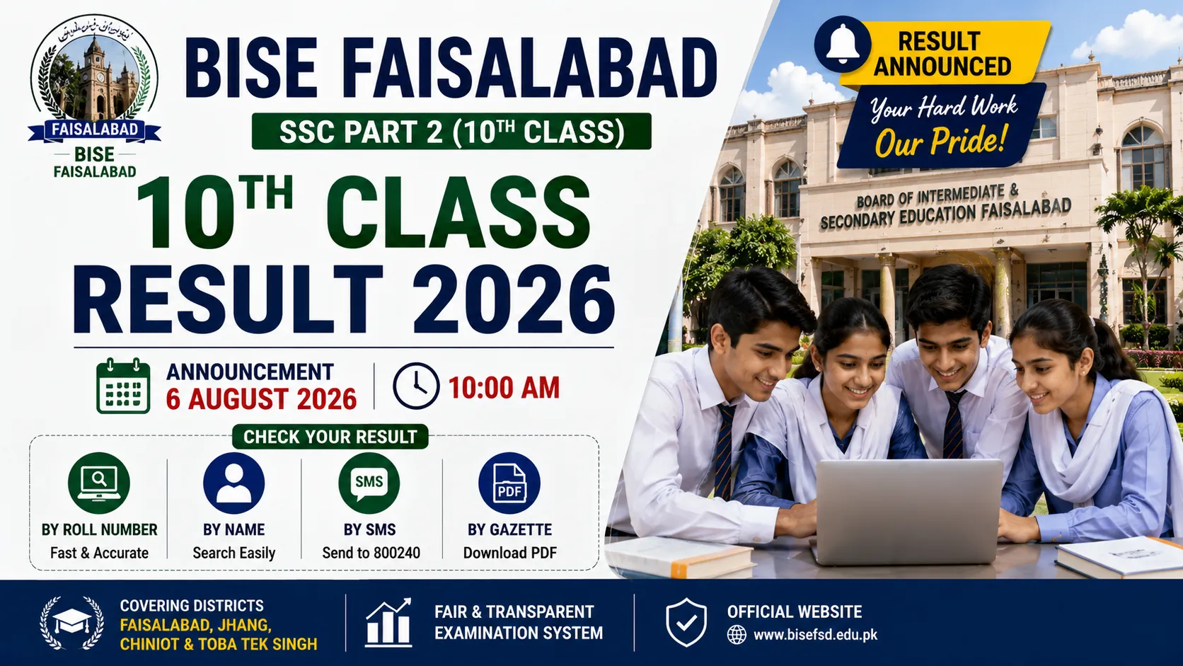 BISE Faisalabad 10th Class Result 2026 Statistics