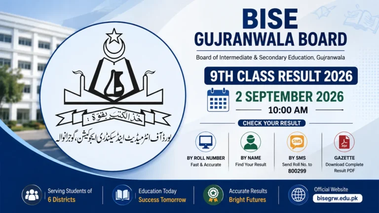 BISE Gujranwala 9th Class Result 2026 – Check SSC Part 1 Marks Online