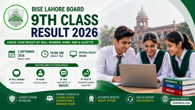 BISE Lahore 9th Class Result 2026 – Check by Roll No, SMS & Gazette