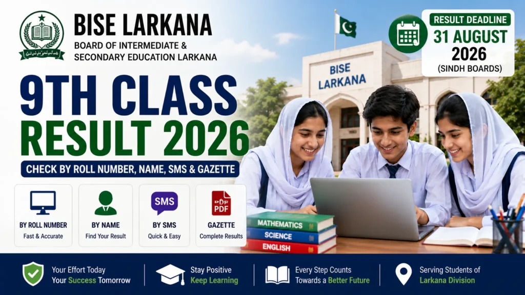 BISE Larkana 9th Class Result 2026 – Check by Roll Number, Name, SMS and Gazette