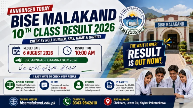 BISE Malakand 10th Class Result 2026 Officially Announced – Check by Roll Number, SMS, Name & Gazette