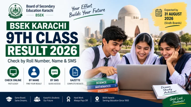 BSEK Karachi 9th Class Result 2026 – Check by Roll Number, Name, SMS & Gazette