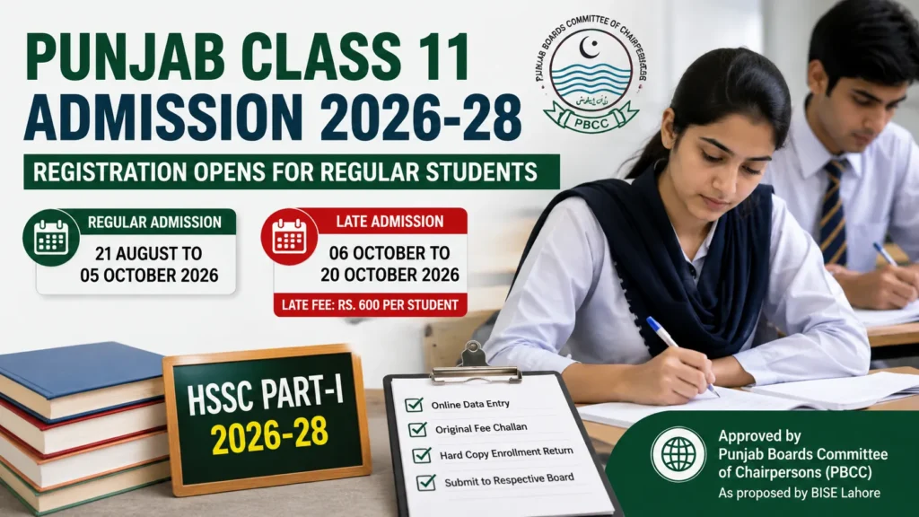 Punjab Class 11 Admission 2026-28 Registration Opens for Regular Students