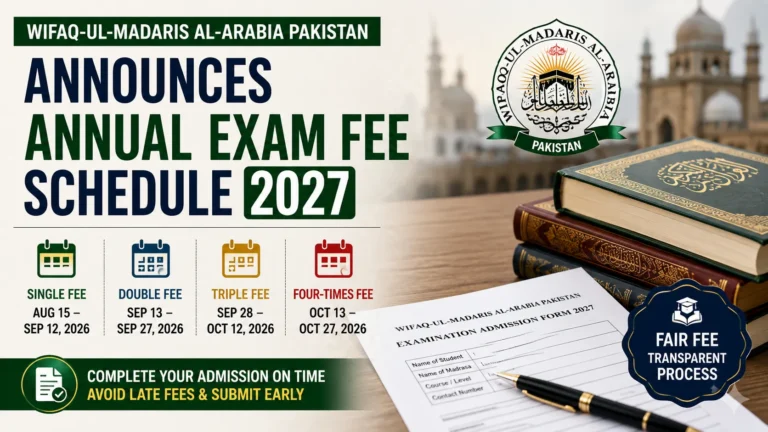 Wifaq-ul-Madaris Releases 2027 Annual Exam Fee Schedule