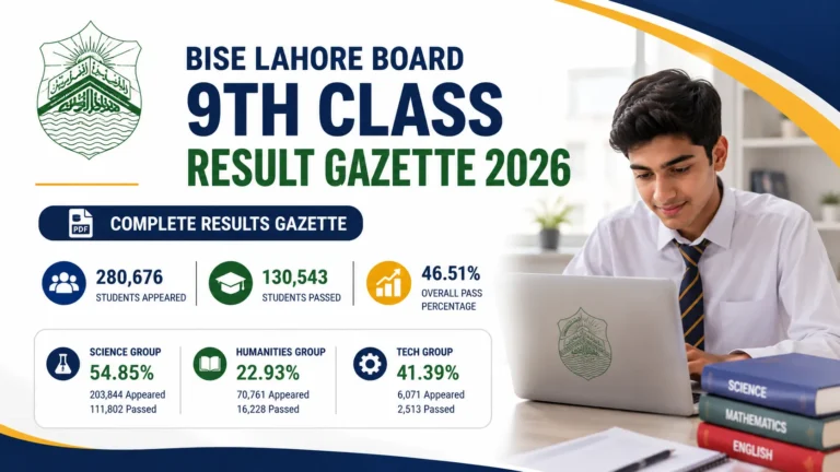 BISE Lahore 9th Class Result Gazette 2026 PDF
