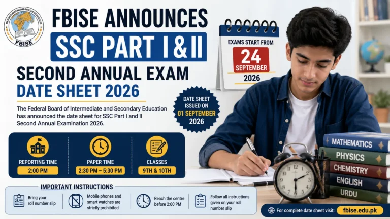 FBISE SSC 2nd Annual Exam Date Sheet 2026 Released for Class 9 and 10